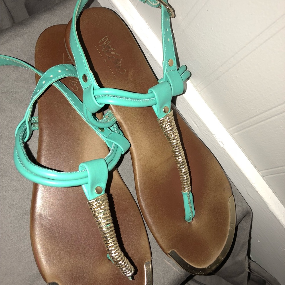 Dark teal&gold sandals
